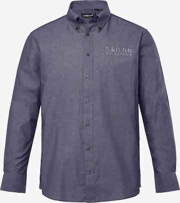 Men Plus Button Up Shirt in Blue: front