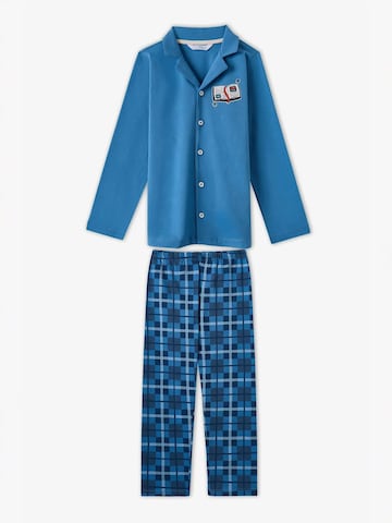 Penti Nachtkledij 'PENTI Jungen Book Lovers kariertes Baumwoll-Pyjama-Set mit Knopfleiste und langem Arm' in Blauw: voorkant