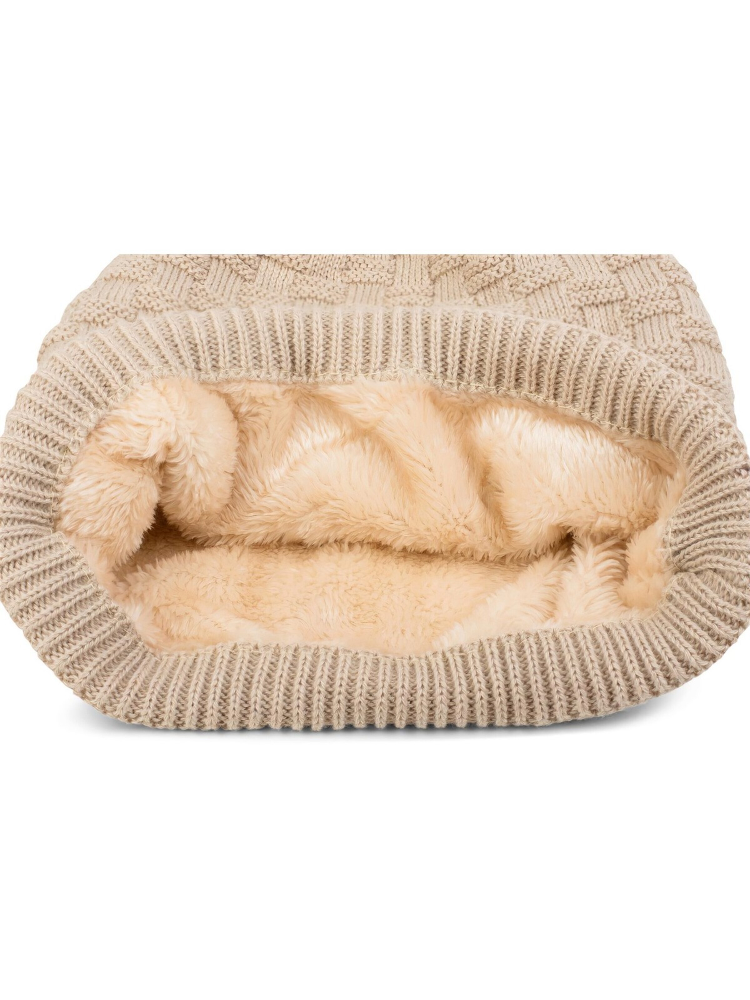 styleBREAKER Mütze 'Feinstrick Beanie mit Flecht Muster und Teddyfleece'‌ in Beige