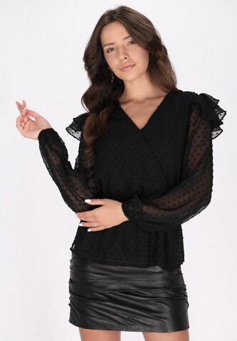 Camicia da donna di faina in nero: frontale