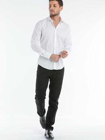 7Camicie Slim fit Zakelijk overhemd 'Firenze Essentials Poplin Stretch Man Shirt Light Blue' in Wit