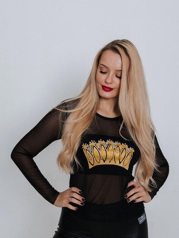 RADADA - Top 'Black mesh Top Golden Crown' en negro: frente