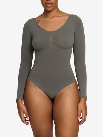 cfab (formerly creamy fabrics) Shapingbody 'Bodysuit Sculpting Shapewear Longsleeve mit String' in Grijs: voorkant