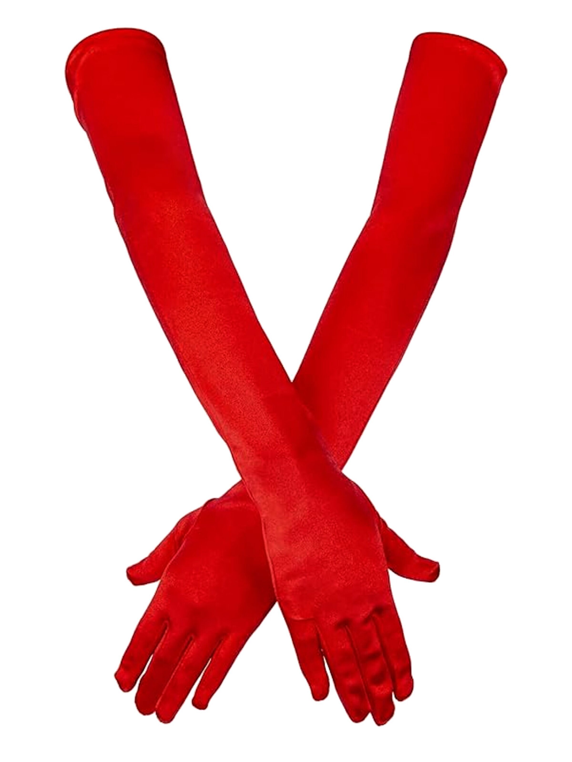 Dirndline Full Finger Gloves 'Satinhandschuhe, lang' in Red: front
