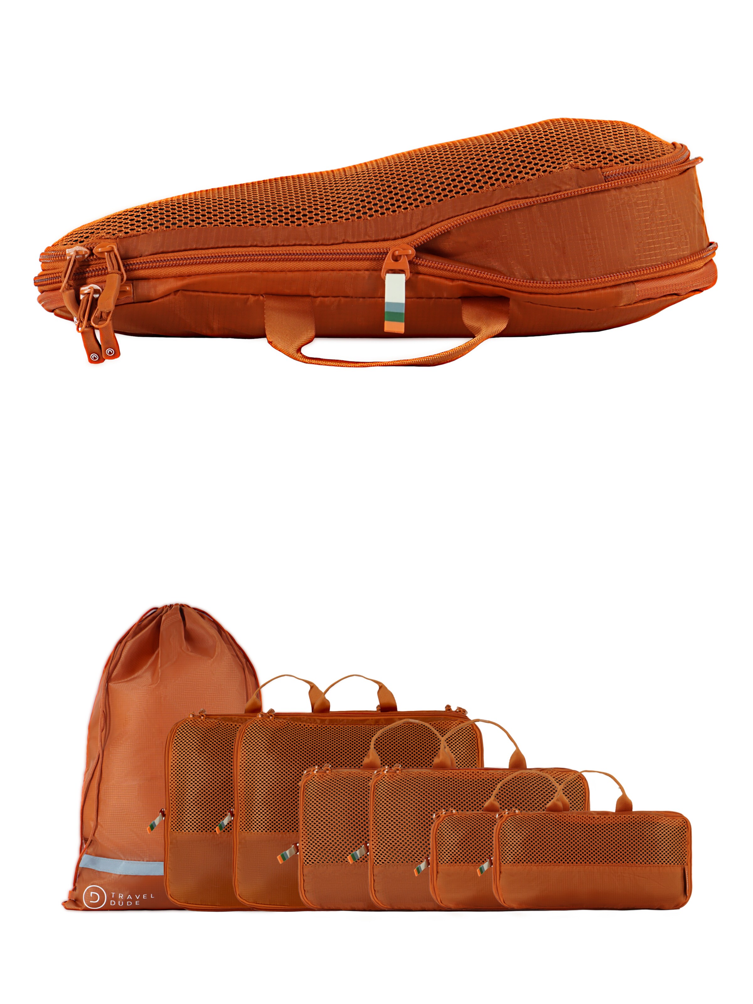 Sac de voyage 'Packing Cubes Set 7 Teilig mit Kompression, Packwürfel, Packtaschen Set für Rucksack & Koffer' TRAVEL DUDE en orange : devant