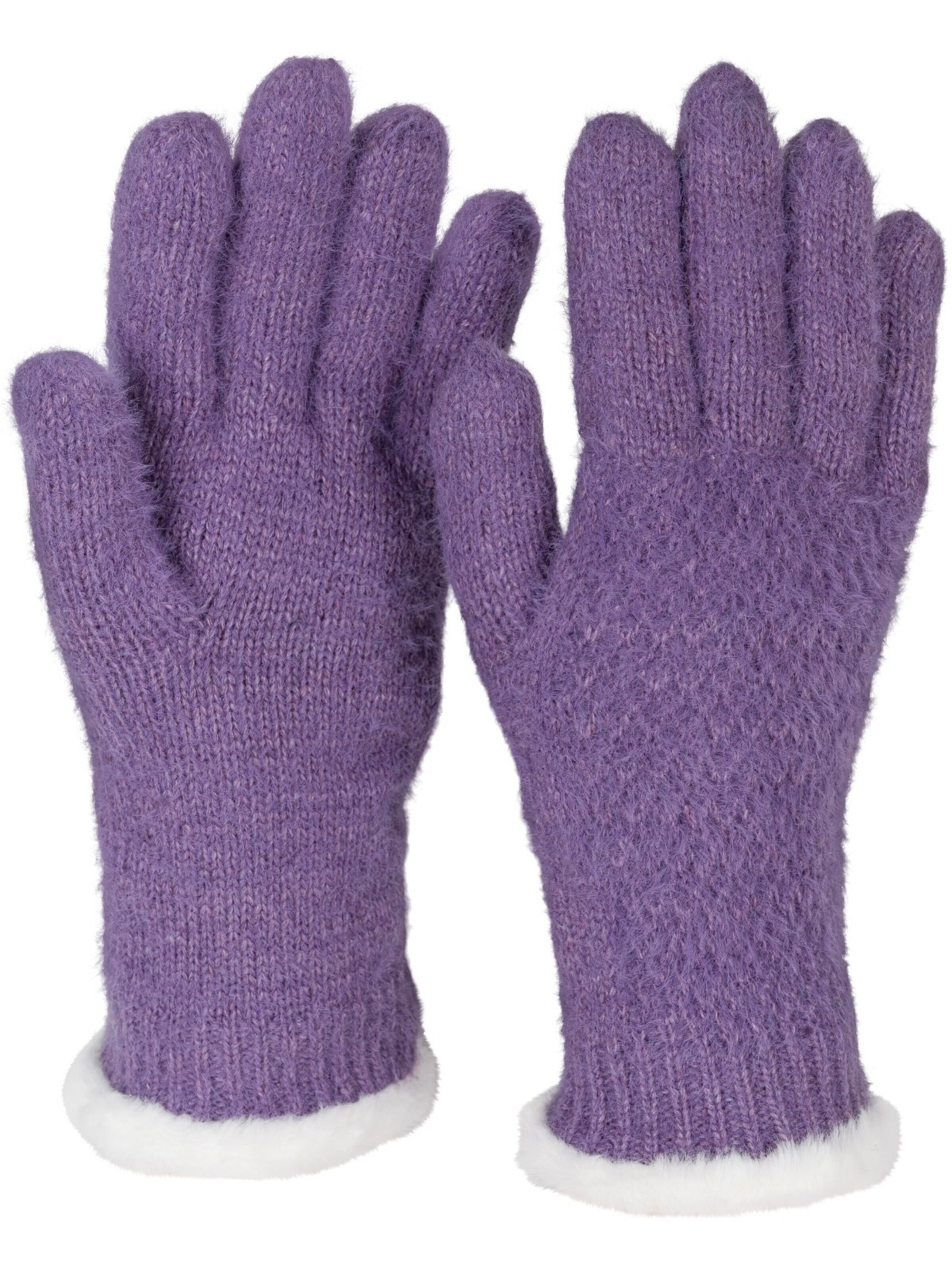 styleBREAKER Fingerhandschuhe 'Strickhandschuhe mit Reiskornmuster und Fleece'‌‌‌‌‌‌ in Lila: Vorderseite