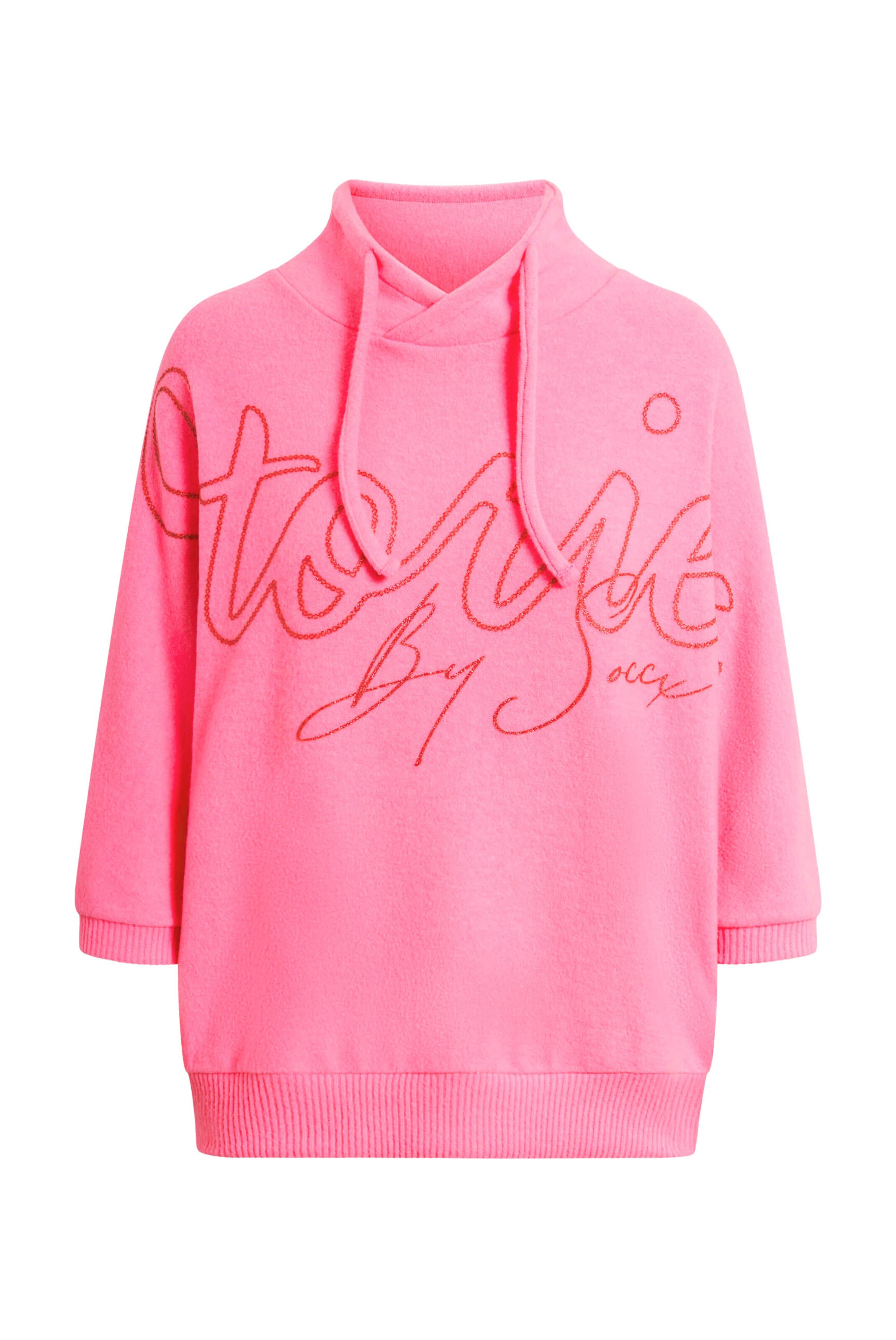 Soccx Pullover aus Flauschstrick mit Glitter-Print in Rot: Vorderseite