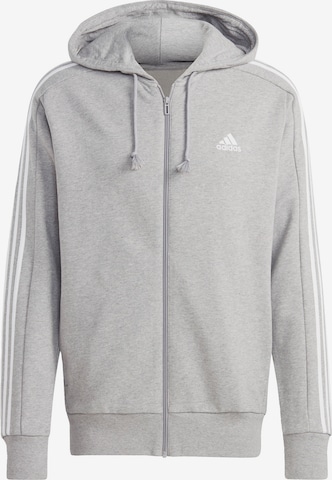 ADIDAS SPORTSWEAR Athletic Zip-Up Hoodie 'Essentials French Terry 3-Stripes ' in Grey: front