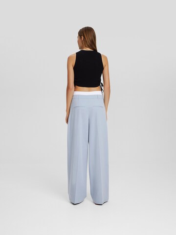 Bershka Wide leg Bandplooibroek in Blauw