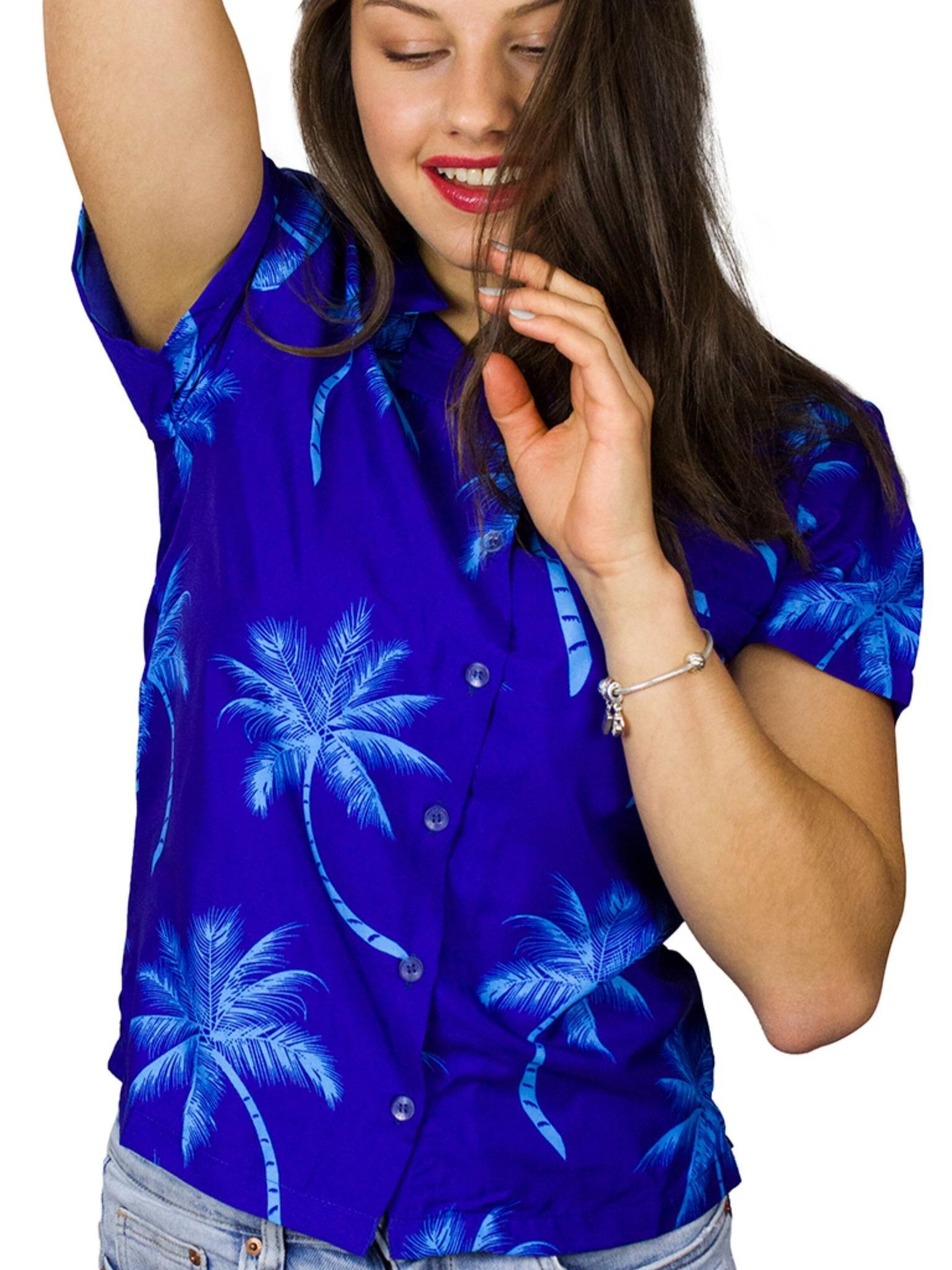 King Kameha Bluse 'Palmshadow'‌‌‌‌‌‌ in Blau