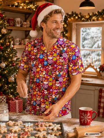King Kameha Regular Fit Hemd 'Christmas Allover'‌‌‌‌‌ in Pink