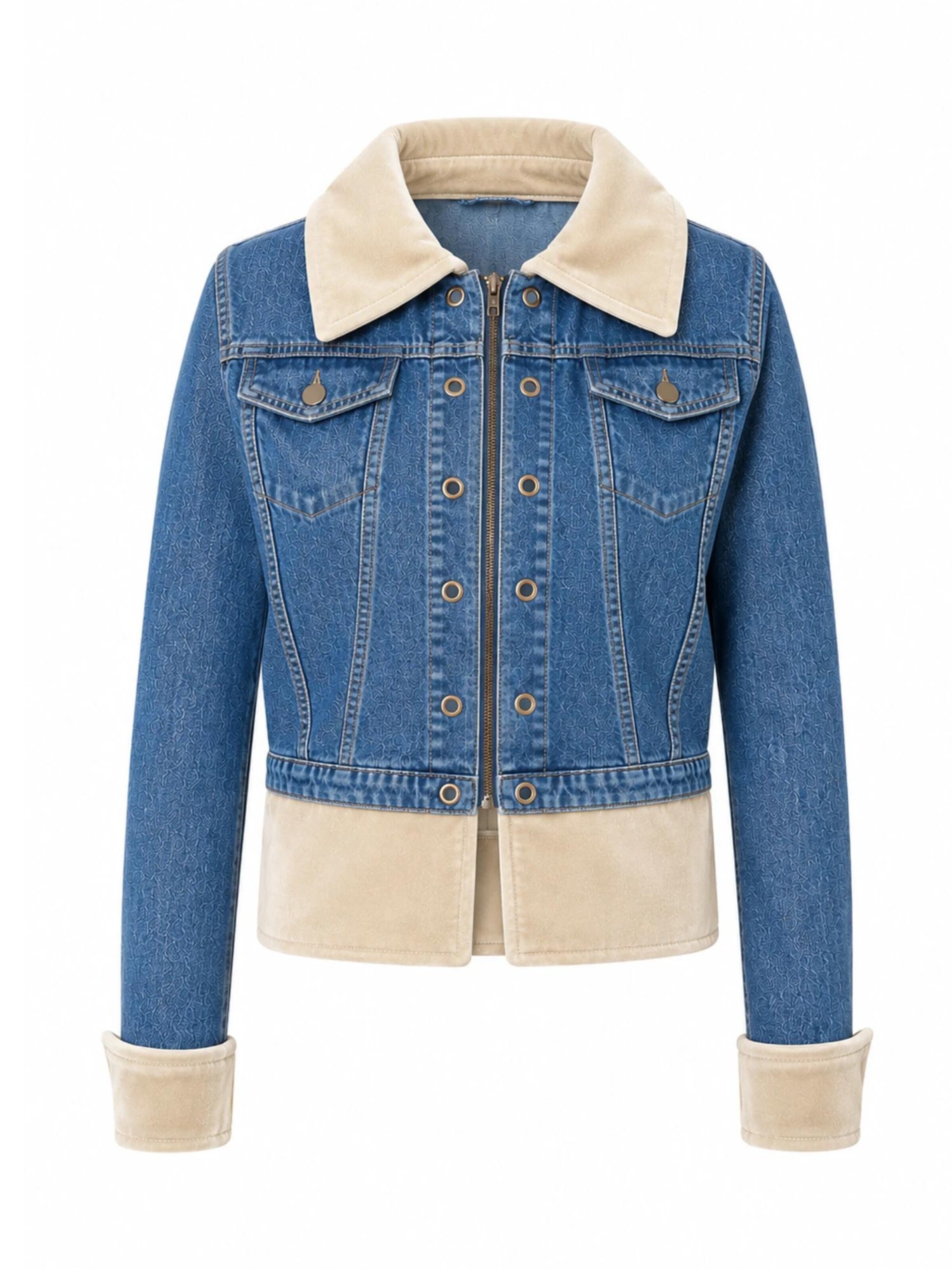 Fenice Between-Season Jacket 'Denim Velvet Fusion' in Beige: front