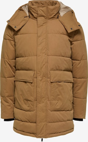 SELECTED HOMME Winterparka 'Bow' in Bruin: voorkant