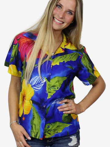 King Kameha Blouse 'Big Flower' in Blue: front