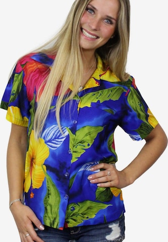 King Kameha Bluse 'Big Flower' in Blau: Vorderseite