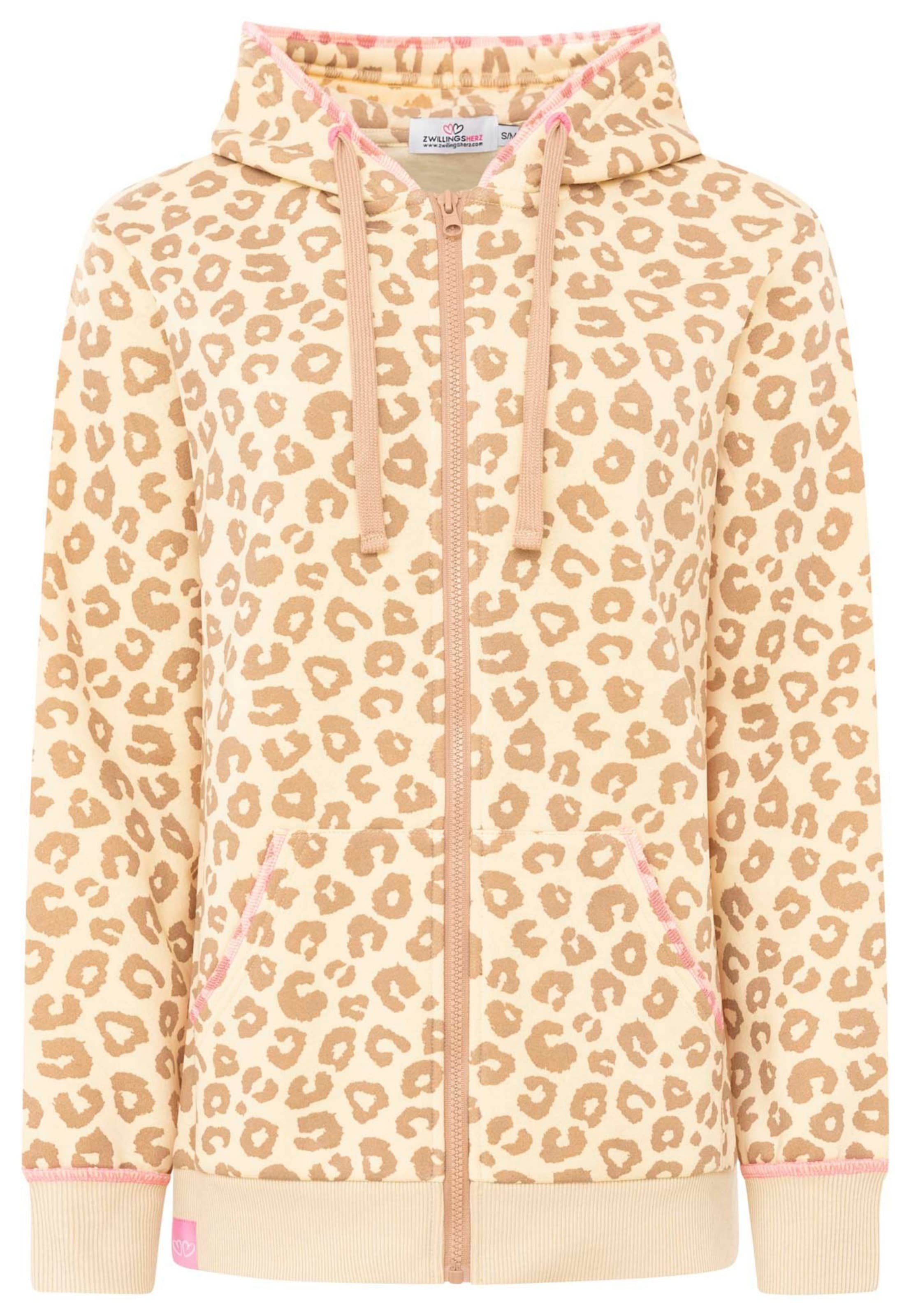 Veste de survêtement 'Hoodiejacke Soft Leo' Zwillingsherz en beige : devant