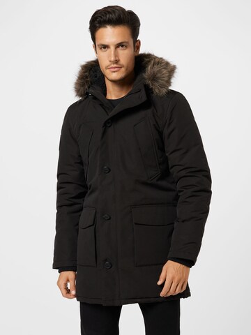 Superdry Winterparka 'Everest' in Zwart: voorkant