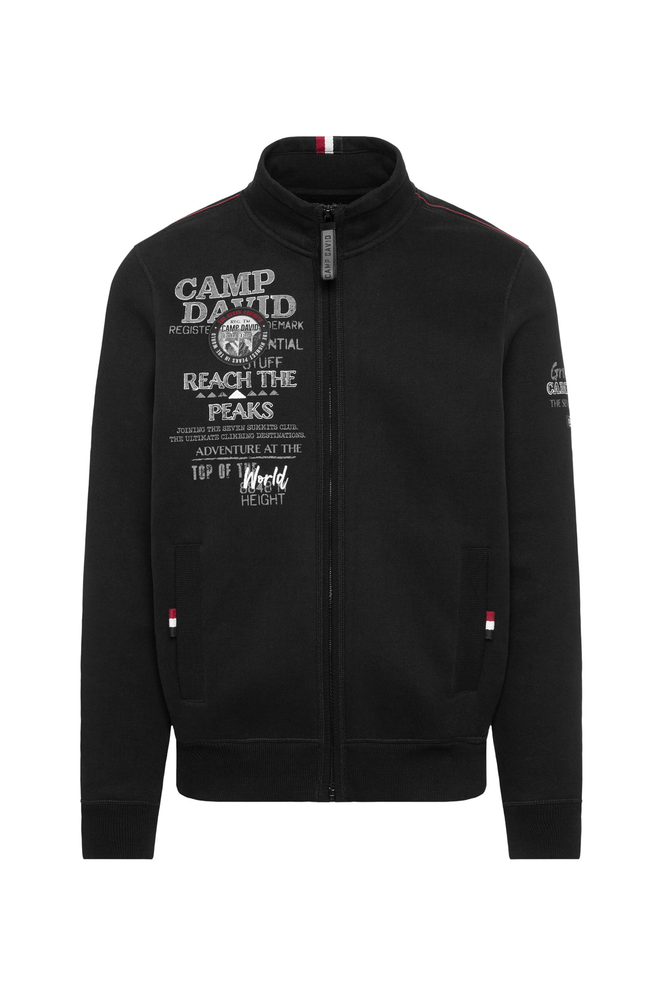 CAMP DAVID Zip-Up Hoodie in Black: front