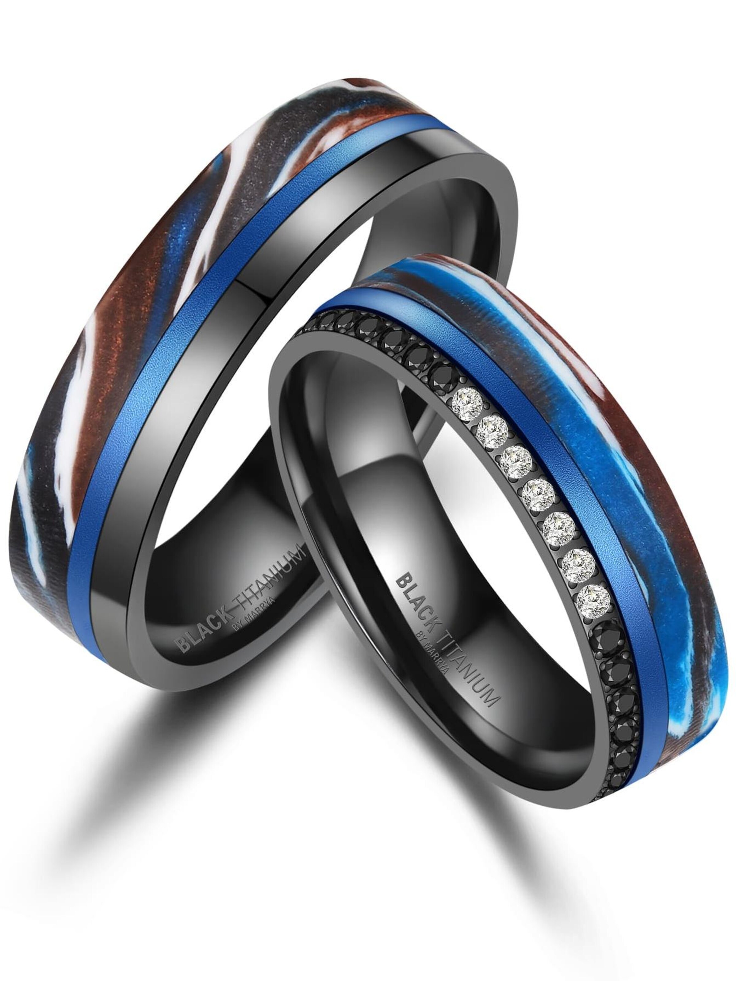 MARRYA Ring 'MARRYA BT-14 Black Titanium Ocean Blue Edition' in Black