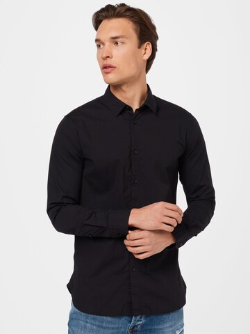 Coupe slim Chemise 'Magneton 2' BOSS Orange en noir : devant