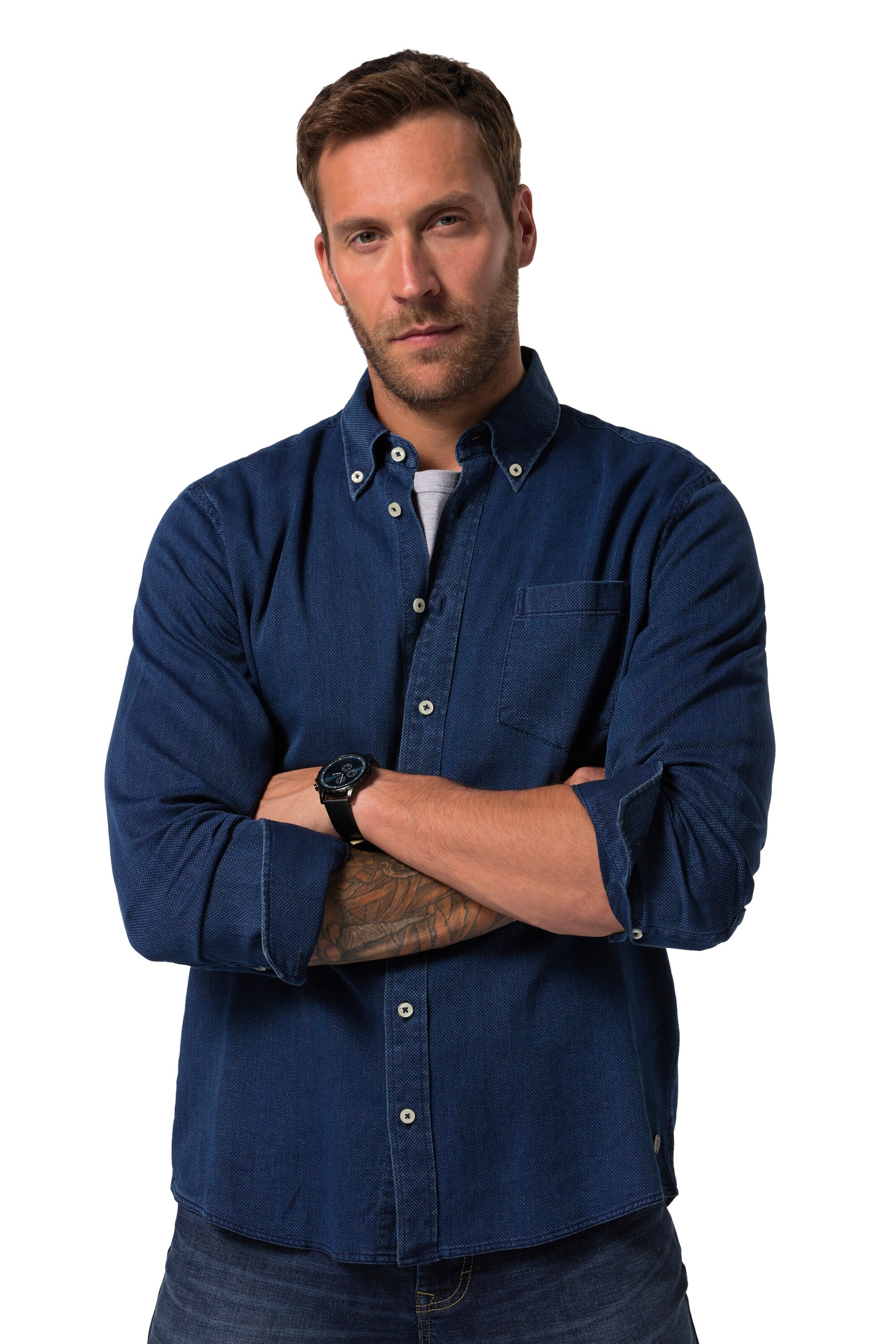 JP1880 Regular fit Button Up Shirt in Blue: front