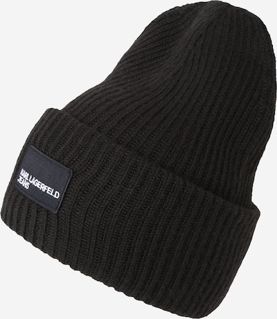 Megzta kepurė iš KARL LAGERFELD JEANS, spalva – juoda / balta, Prekių apžvalga