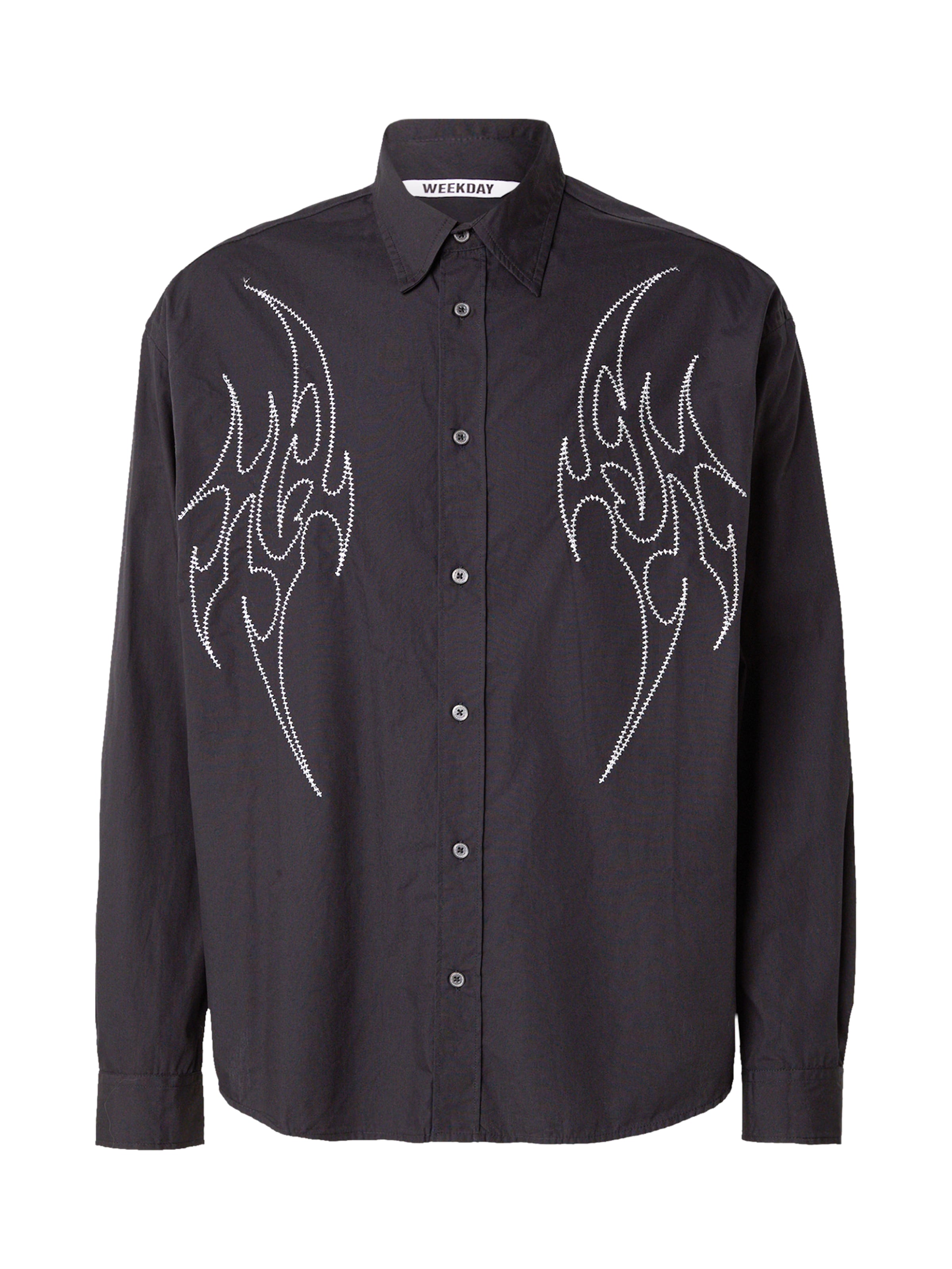 WEEKDAY Comfort fit Button Up Shirt in Black: front