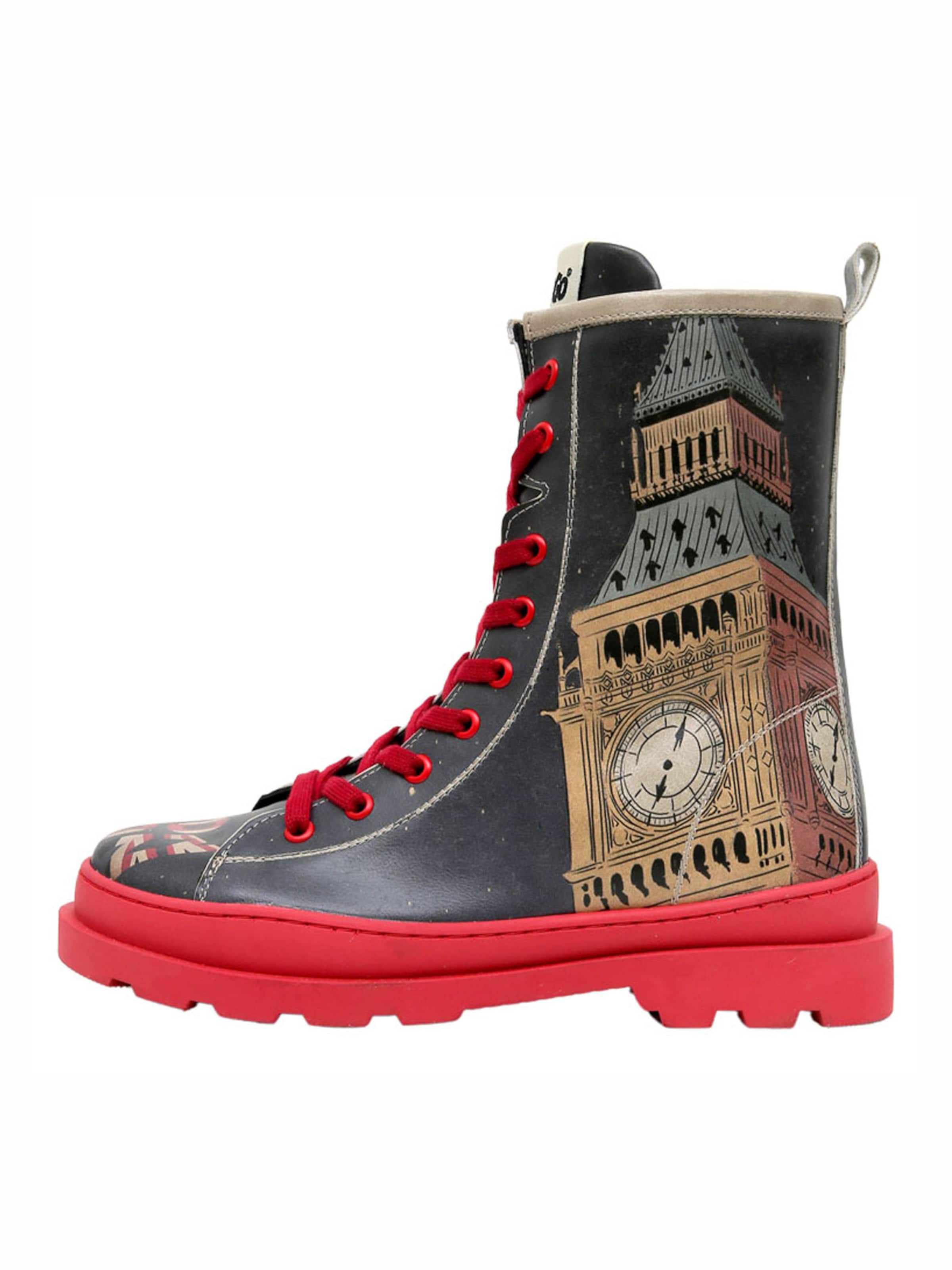 DOGO Schnürstiefel 'DOGO Gisele - It's the Time for London'‌‌‌‌‌‌‌ in Schwarz: Vorderseite