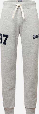 Superdry Tapered Workout Pants 'Vintage Logo Collegiate' in Grey: front