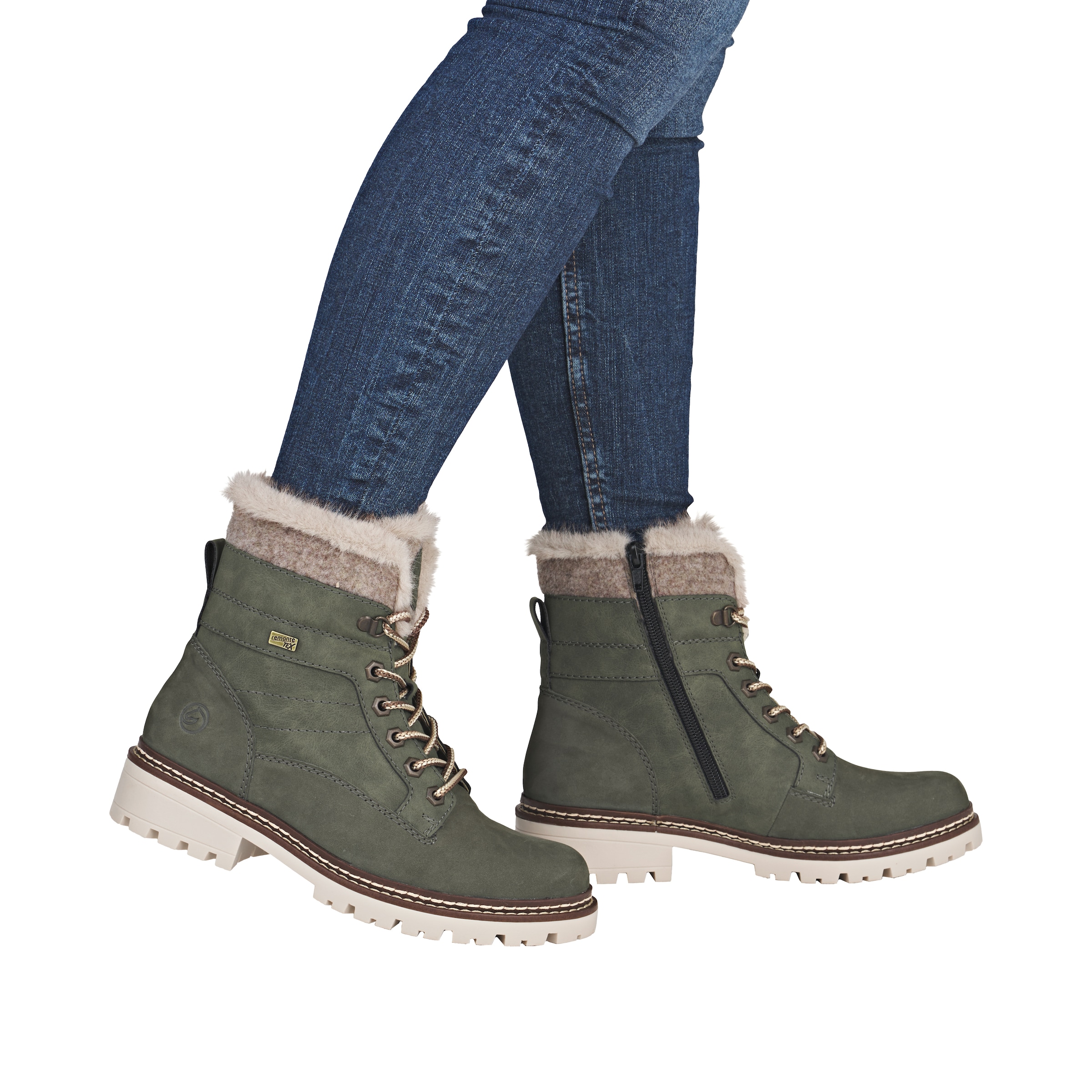 REMONTE Lace-Up Boots 'D0B81' in Green: front