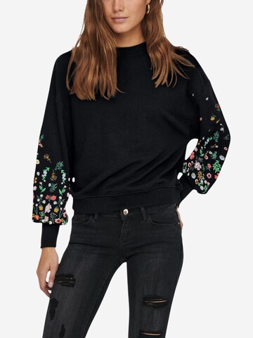 Felpa 'ONLBROOKE L/S O-NECK FLOWER SWT NOOS 15216364' di ONLY in nero: frontale