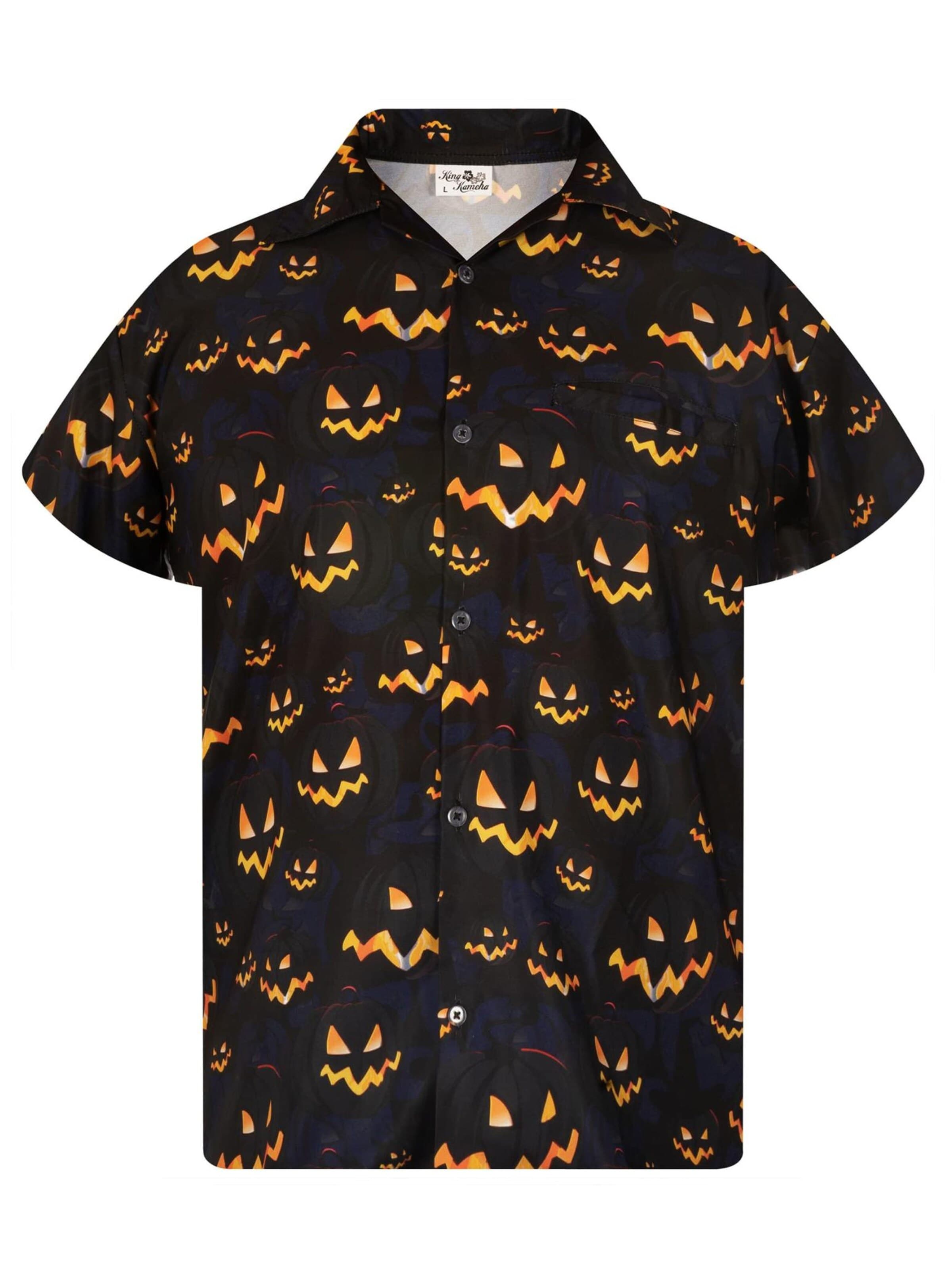 King Kameha Shirt 'Helloween Pumpkin Allover' in Zwart: voorkant