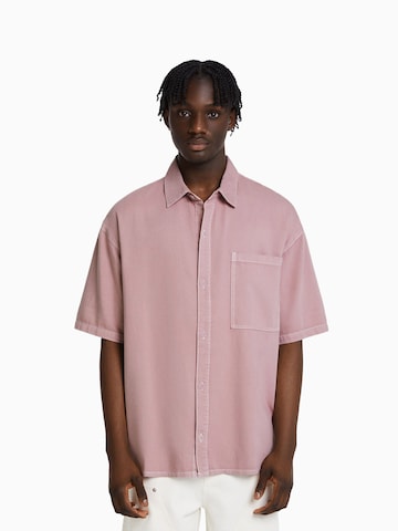 Bershka Comfort fit Button Up Shirt in Pink: front