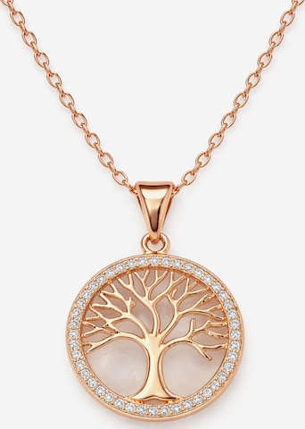 Staufergold Kette 'Kette „Wurzelliebe“ – Lebensbaum-Anhänger mit zartem Pavé-Rand' in Pink: Vorderseite