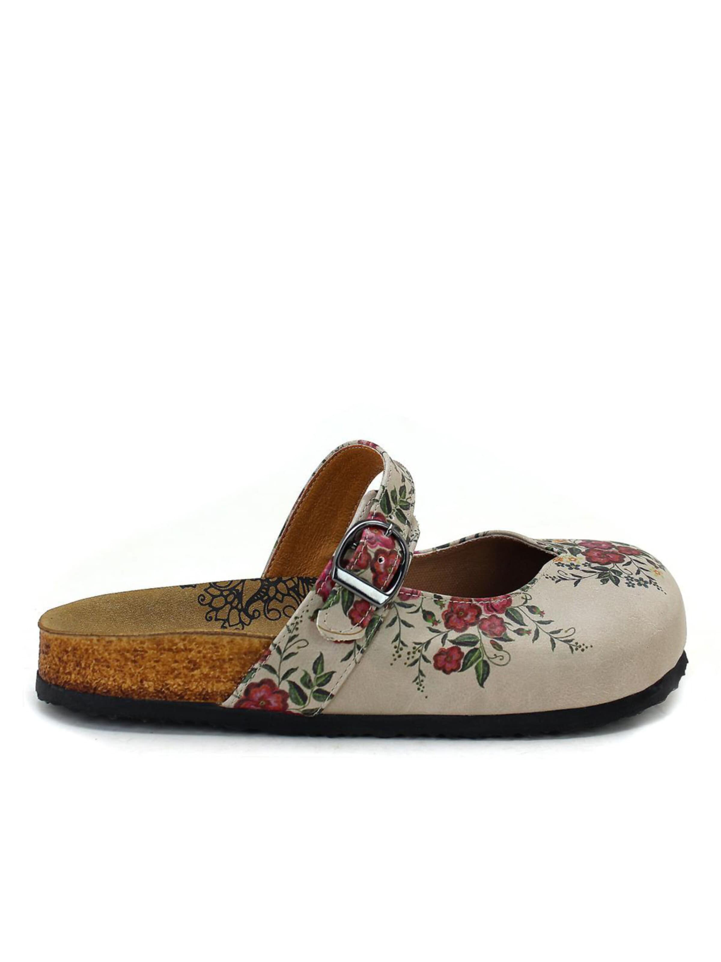 Goby Clogs 'Women Calceo Beige Clogs CAL2211 with flowers' in Beige