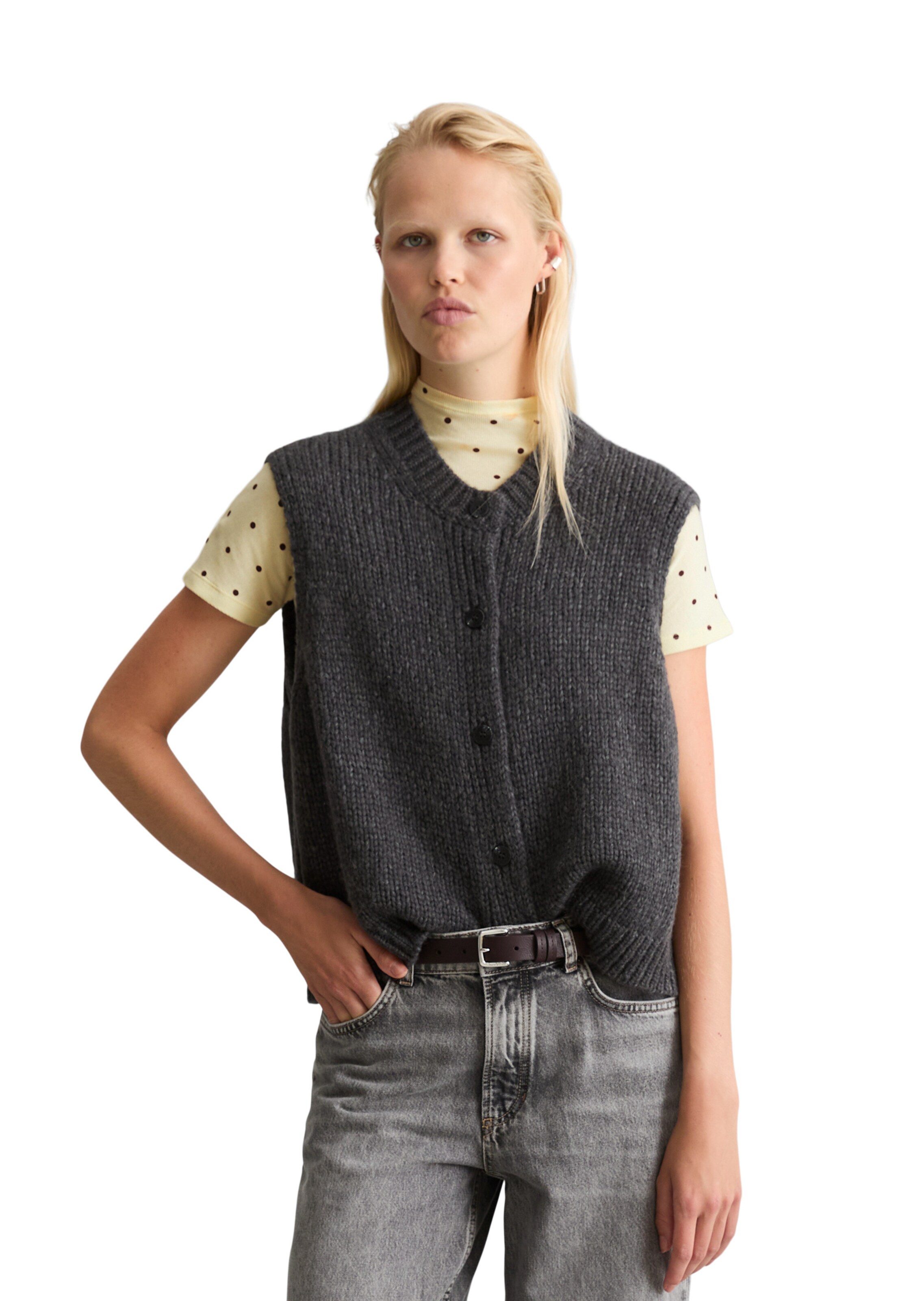 Marc O'Polo DENIM Gebreid vest in Grijs: voorkant