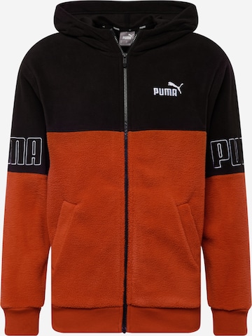 PUMA Athletic Zip-Up Hoodie in Brown: front