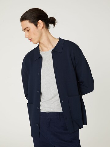 DAN FOX APPAREL Knit Cardigan 'Amin' in Blue: front