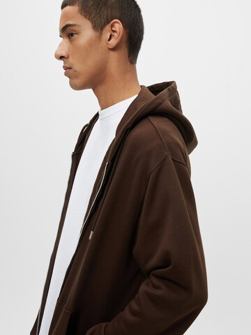 Pull&Bear Zip-Up Hoodie in Brown