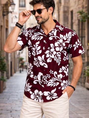 King Kameha Shirt 'Hibiscus'‌ in Rot