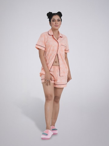 LEAFLETIC Korte pyjama 'Leafletic Women’s Check Night Wear Short Set for Women' in Oranje