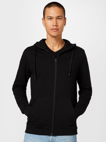 4F Athletic Zip-Up Hoodie in Black: front