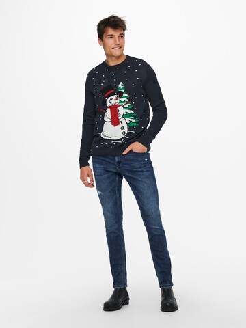 Pullover 'Let it snow' di Only & Sons in blu