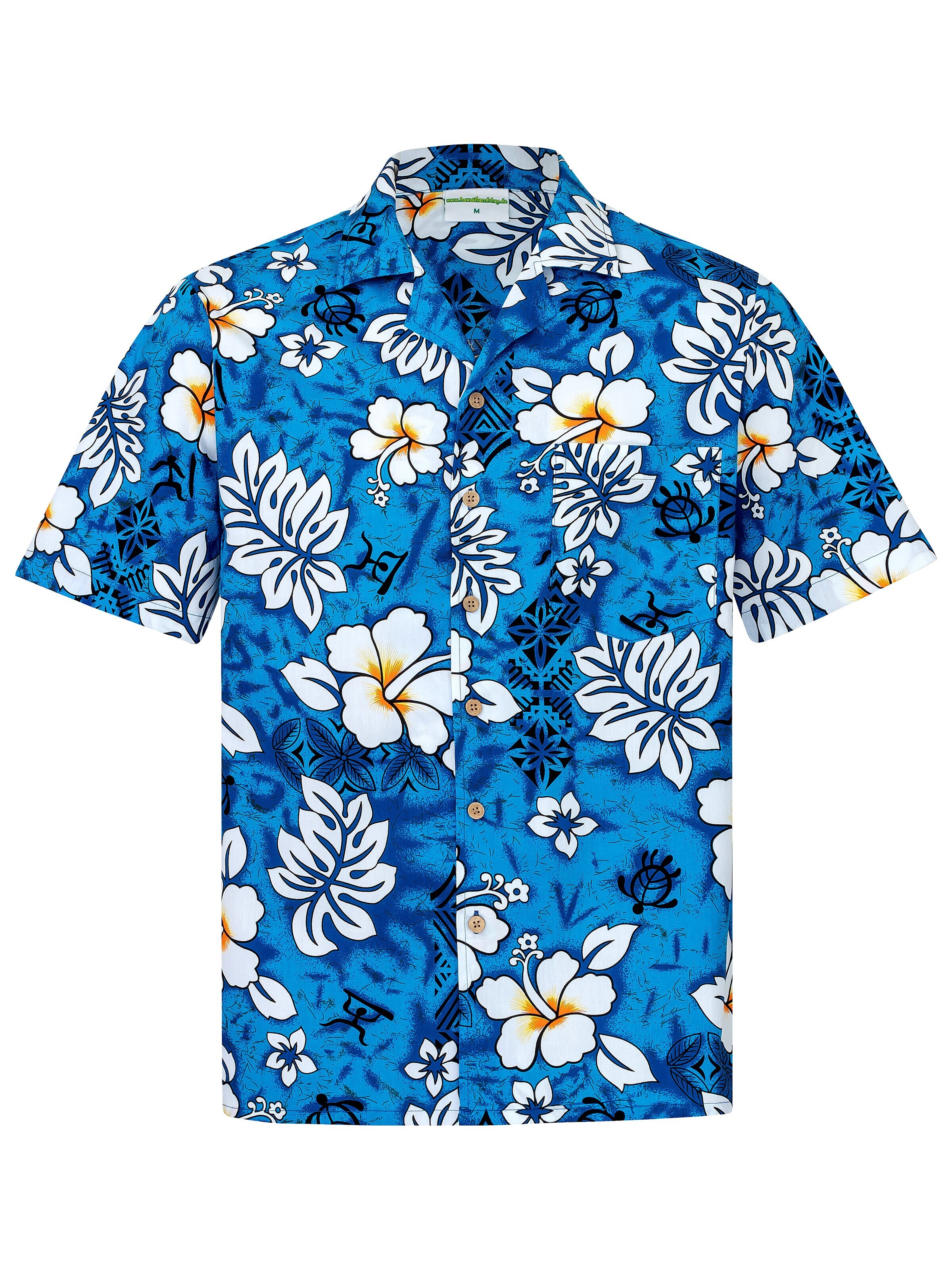 Hawaiihemdshop.de - Regular Fit Camisa 'Hawaiihemd "Classic Flowers (blue)"' em azul: frente