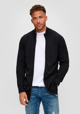 s.Oliver Men Tall Sizes Knit Cardigan in Black: front