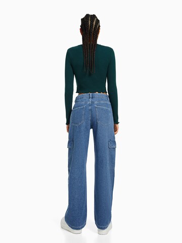 Bershka Wide leg Cargo Jeans in Blue