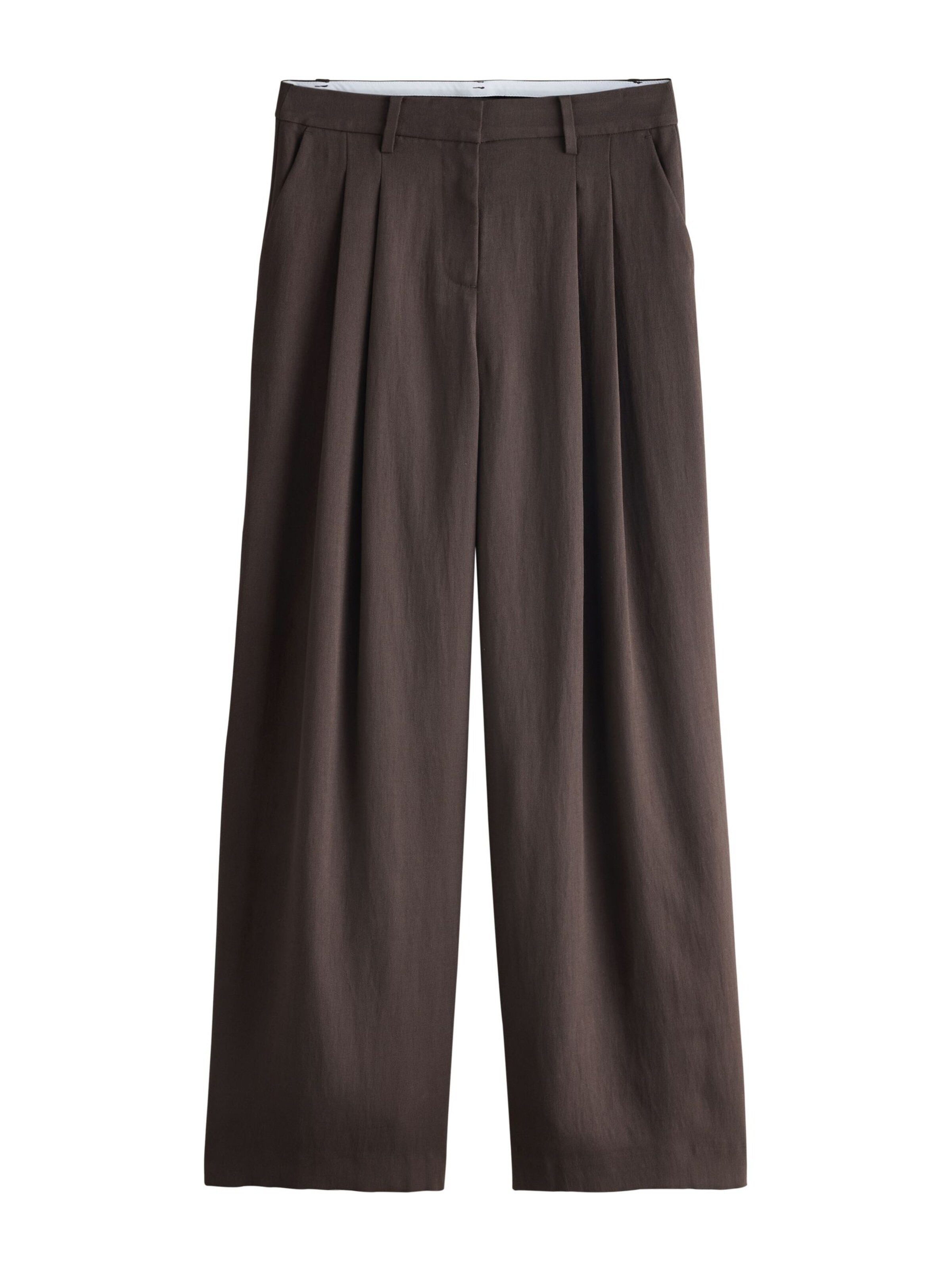 Next Wide leg Pleat-front trousers in Brown: front
