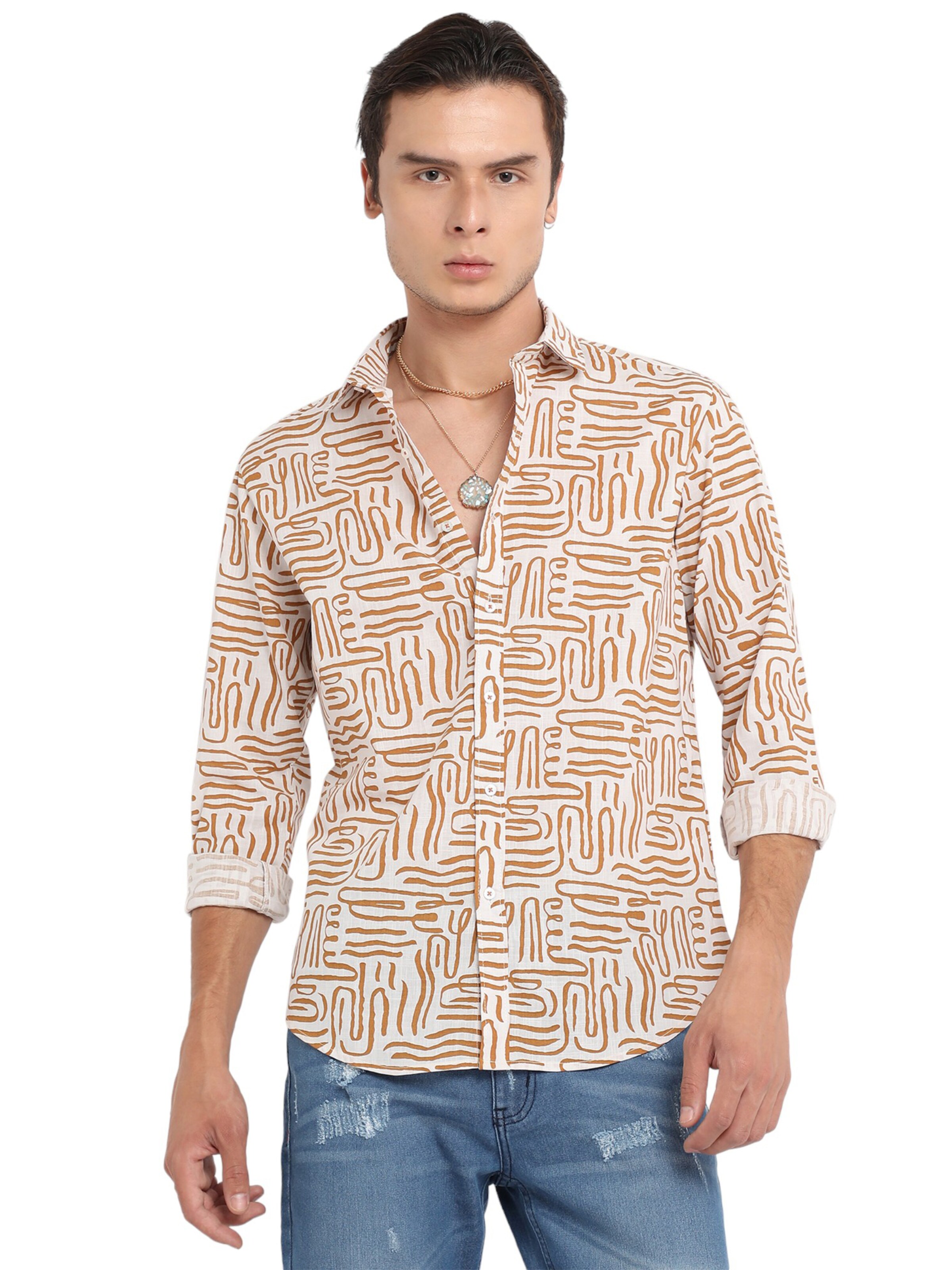 Campus Sutra Regular fit Риза в кафяво: отпред