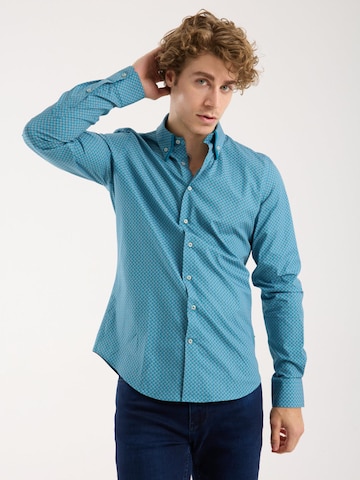 Slim fit Camicia business 'Sport Poplin Stretch Man Shirt Green Orange' di 7Camicie in verde