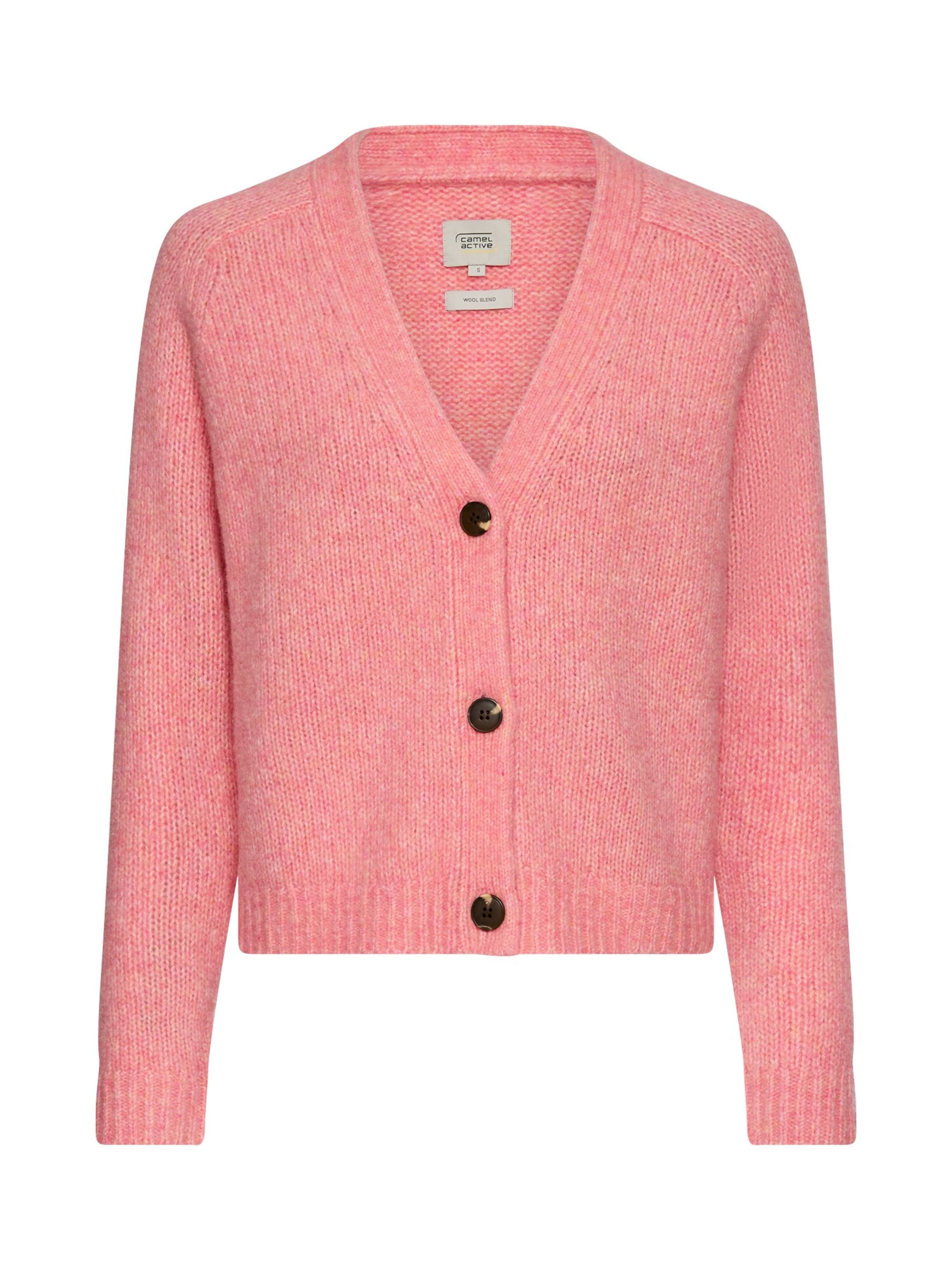 CAMEL ACTIVE Strickjacke mit Raglanärmeln und Knopfverschluss in Pink: Vorderseite